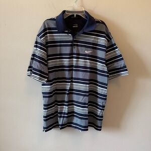 Nike Tiger Woods Collection Blue & White Striped Golf Polo Men's Size Large